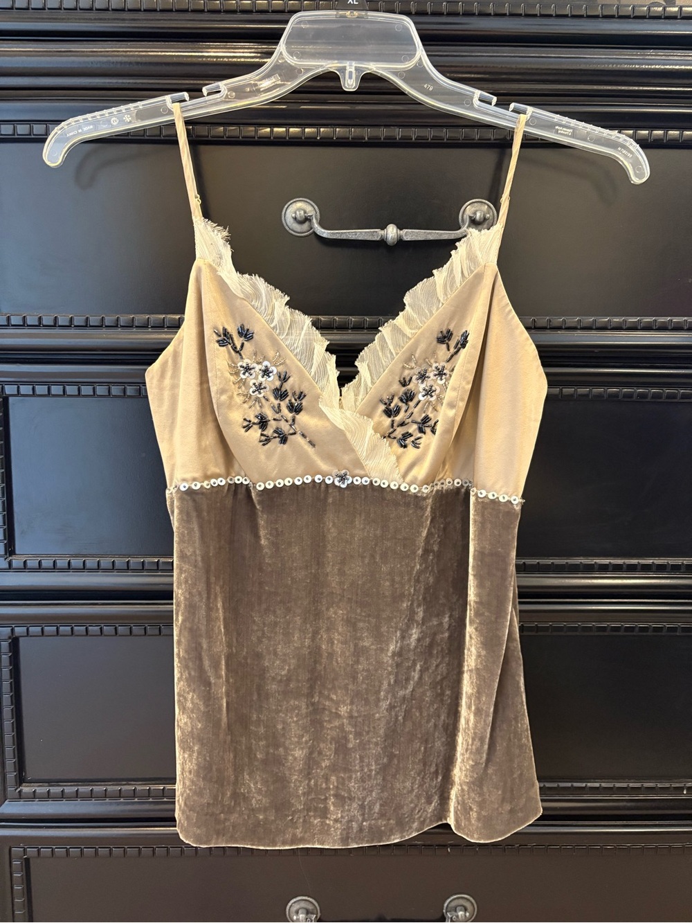 Intuitions Silk Velvet Lace-Trim Top